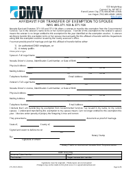 Document preview: Form VP-259 Affidavit for Transfer of Exemption to Spouse - Nevada