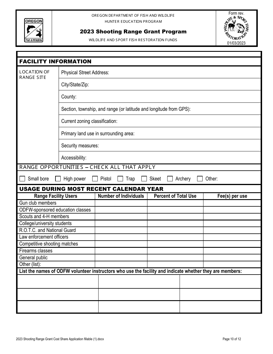 Shooting Range Grant Program Application - Oregon, Page 10