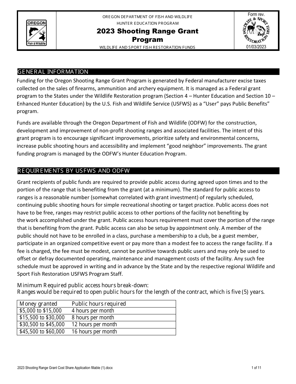 Shooting Range Grant Program Application - Oregon, Page 1