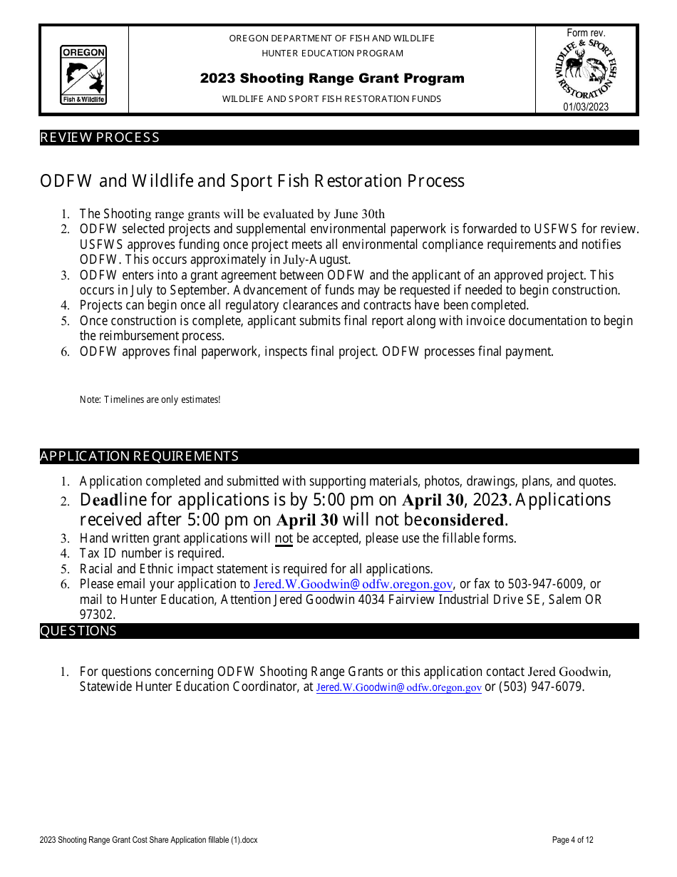 Shooting Range Grant Program Application - Oregon, Page 4