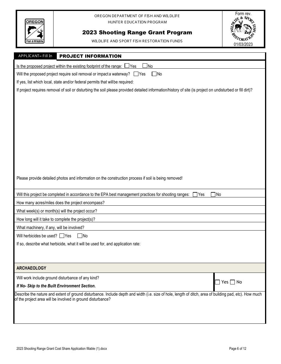 Shooting Range Grant Program Application - Oregon, Page 6