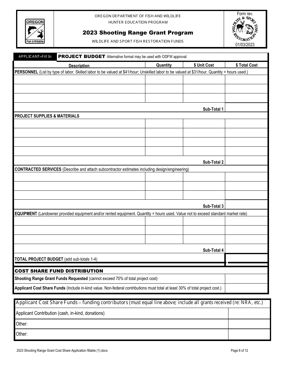 Shooting Range Grant Program Application - Oregon, Page 8