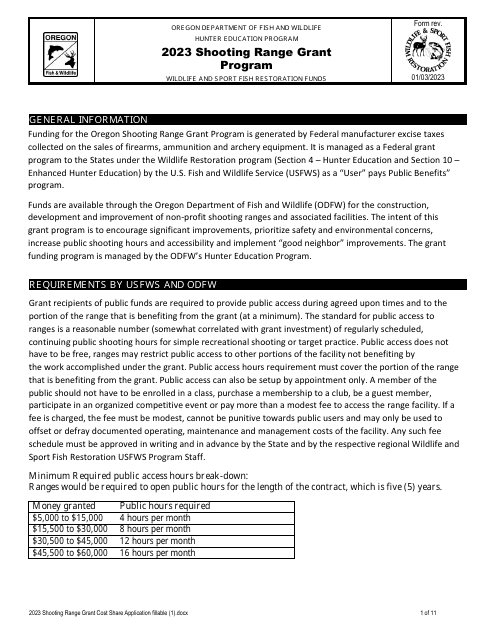 Shooting Range Grant Program Application - Oregon, 2023