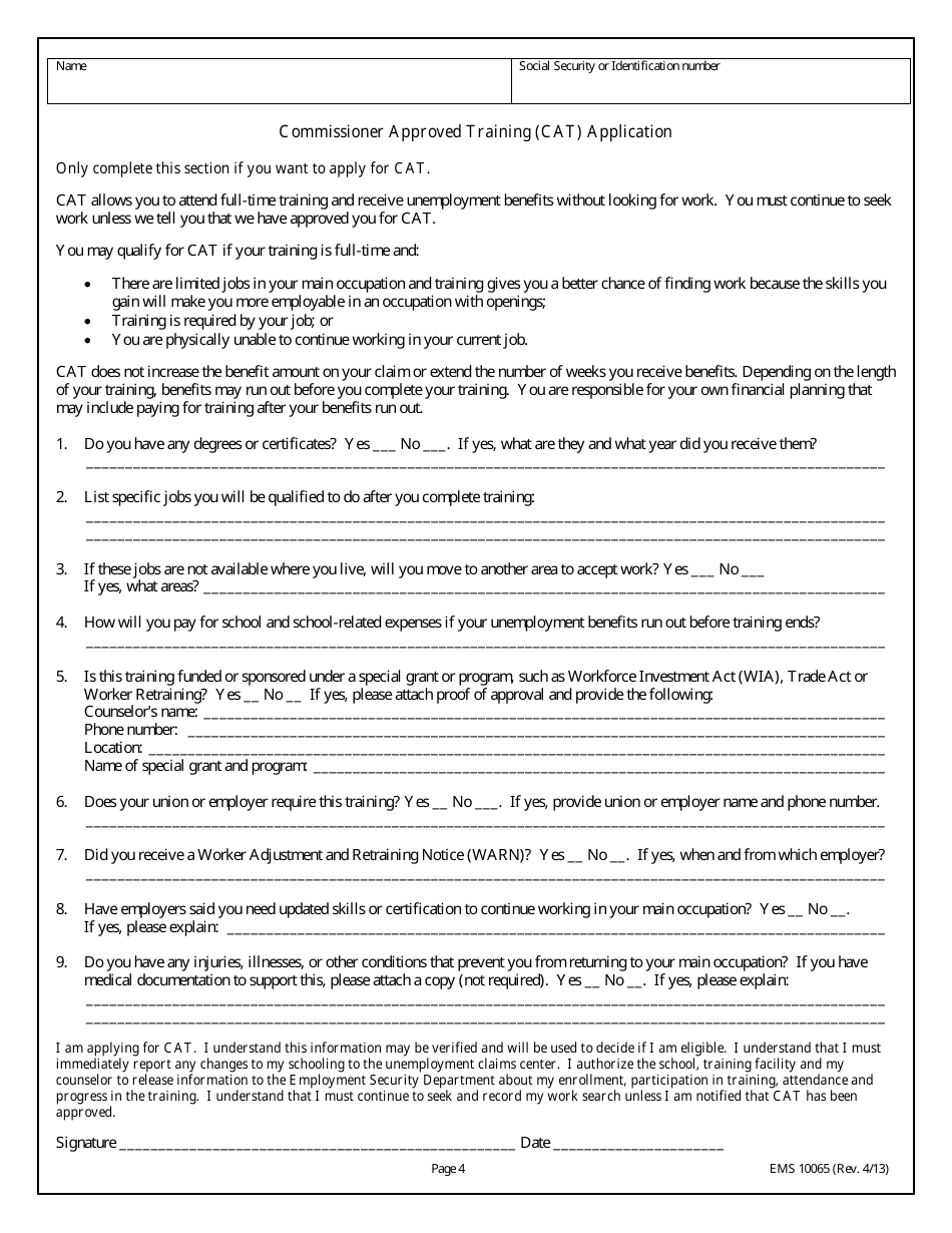 Form EMS10065 Student Eligibility Questionnaire / Commissioner Approved Training Application - Washington, Page 4