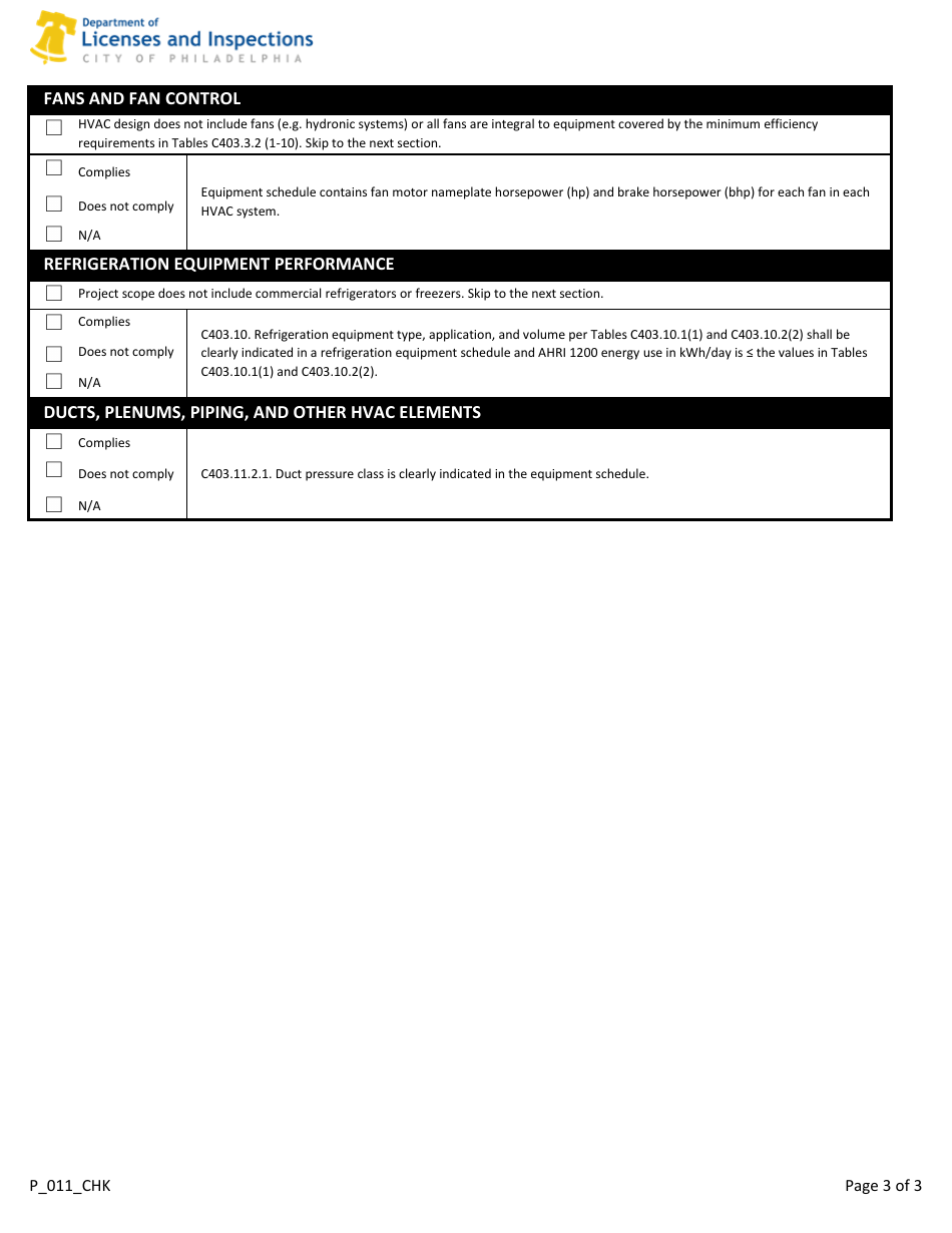 Form P_011_CHK Fill Out, Sign Online and Download Printable PDF, City of Philadelphia