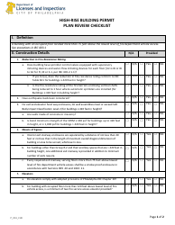 Document preview: Form P_014_CHK High-Rise Building Permit Plan Review Checklist - City of Philadelphia, Pennsylvania