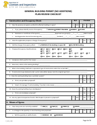 Document preview: Form P_013_CHK General Building Permit (No Additions) Plan Review Checklist - City of Philadelphia, Pennsylvania