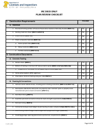 Document preview: Form P_017_CHK IRC Deck Only Plan Review Checklist - City of Philadelphia, Pennsylvania