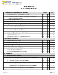 Document preview: Form P_016_CHK IRC Alteration Plan Review Checklist - City of Philadelphia, Pennsylvania