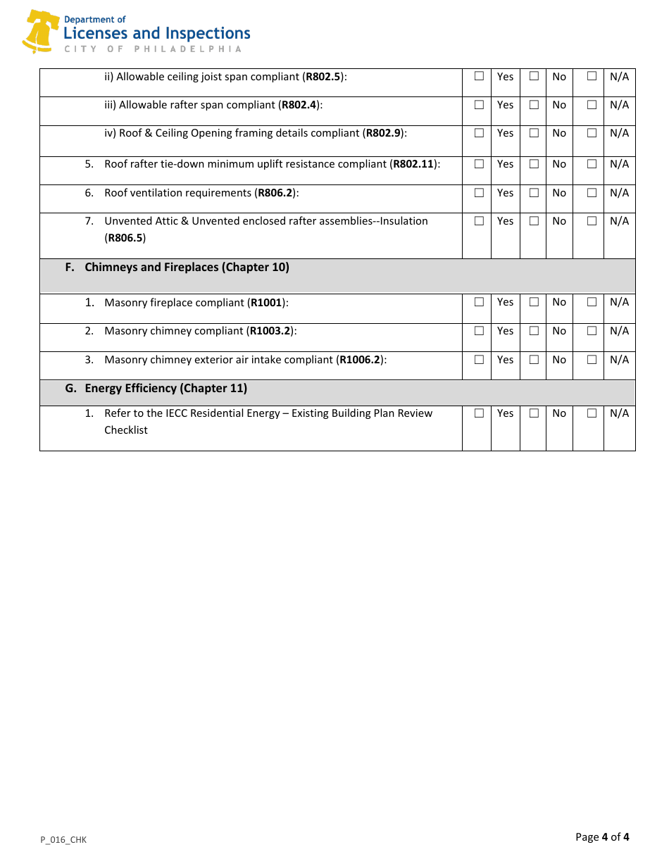 Form P_016_CHK IRC Alteration Plan Review Checklist - City of Philadelphia, Pennsylvania, Page 4