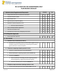 Document preview: Form P_019_CHK IRC Alteration for Underpinning Only Plan Review Checklist - City of Philadelphia, Pennsylvania