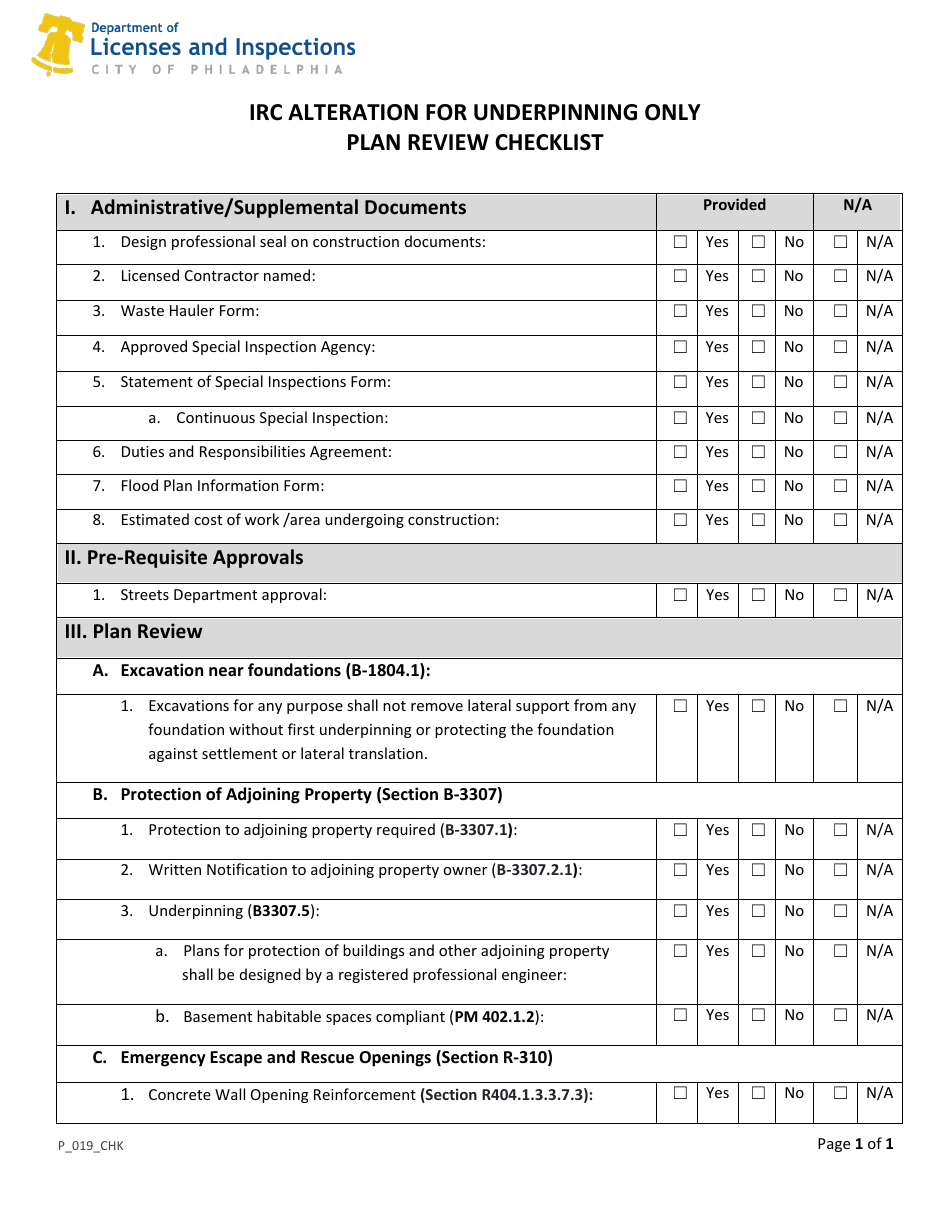 Form P_019_CHK - Fill Out, Sign Online and Download Printable PDF, City ...