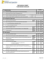 Form P_017_CHK Mechanical Permit Plan Review Checklist - City of Philadelphia, Pennsylvania