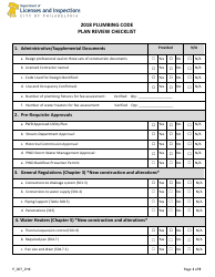 Form P_007_CHK 2018 Plumbing Code Plan Review Checklist - City of Philadelphia, Pennsylvania