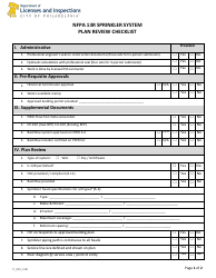 Form P_023_CHK NFPA 13r Sprinkler System Plan Review Checklist - City of Philadelphia, Pennsylvania