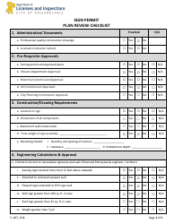 Document preview: Form P_007_CHK Sign Permit Plan Review Checklist - City of Philadelphia, Pennsylvania