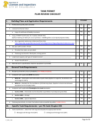 Document preview: Form P_028_CHK Tank Permit Plan Review Checklist - City of Philadelphia, Pennsylvania