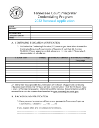 Tennessee Court Interpreter Credentialing Program Renewal Application - Tennessee, 2022