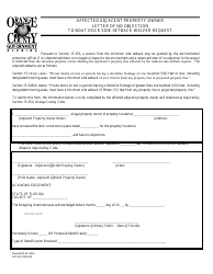Document preview: Form EPC-027 Affected Adjacent Property Owner Letter of No Objection to Boat Dock Side-Setback Waiver Request - Orange County, Florida