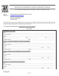 Document preview: Form EPC-023 Repair of an Unpermitted Dock (Grandfathered) - Orange County, Florida