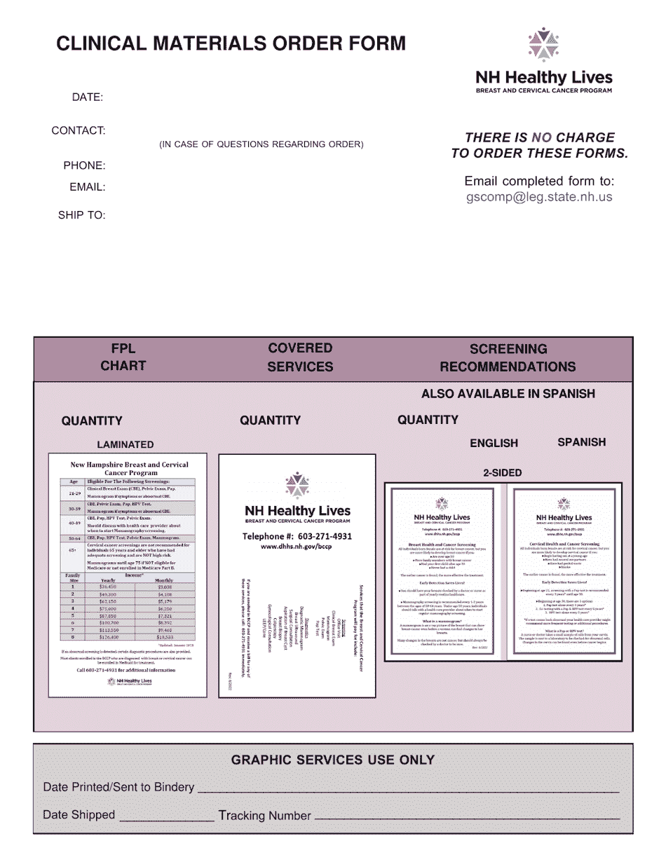 Bccp Clinical Materials Order Form - New Hampshire, Page 1