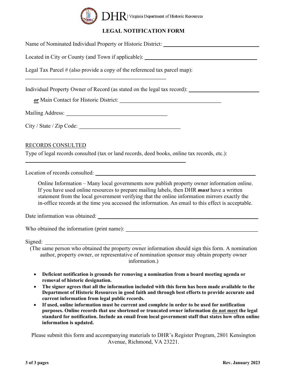 Legal Notification Form - Virginia, Page 3