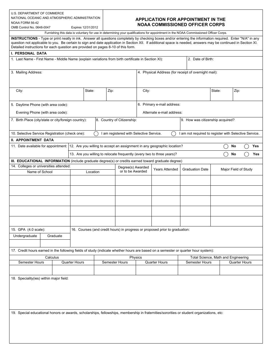 NOAA Form 56-42 - Fill Out, Sign Online and Download Fillable PDF ...