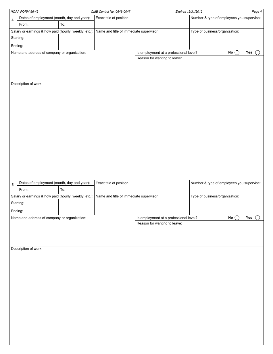 NOAA Form 56-42 Application for Appointment in the Noaa Commissioned Officer, Page 4
