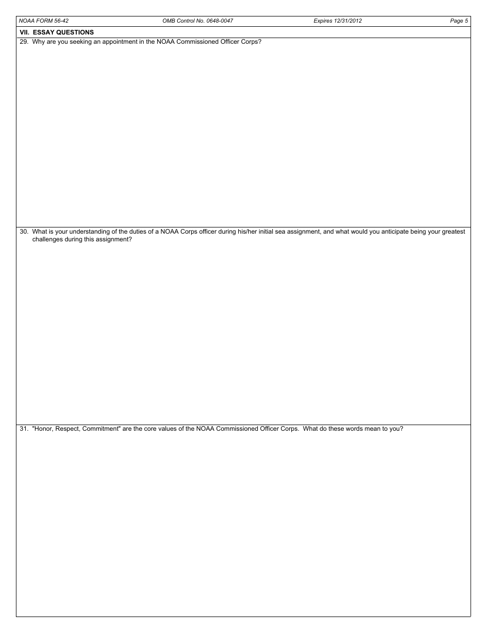 NOAA Form 56-42 Application for Appointment in the Noaa Commissioned Officer, Page 5