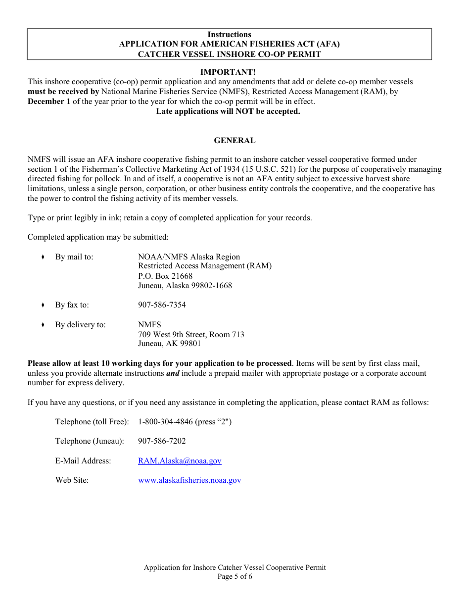 Application for Inshore Catcher Vessel Cooperative Permit, Page 5