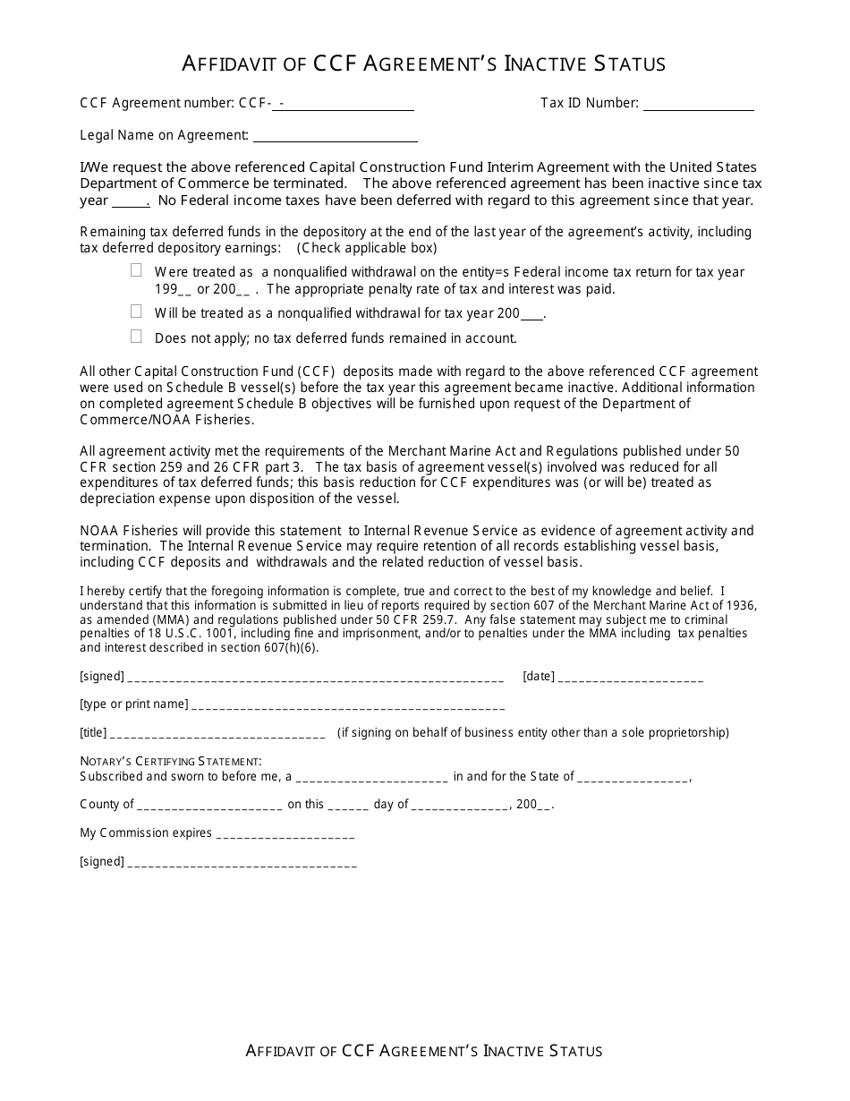 Affidavit of Ccf Agreements Inactive Status, Page 1