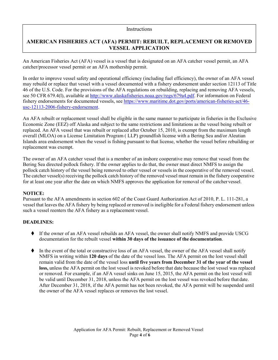 American Fisheries Act (Afa) Permit: Rebuilt, Replacement, or Removed Vessel, Page 4