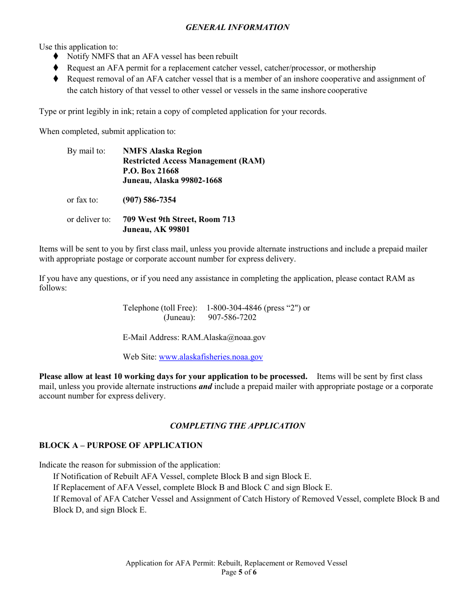 American Fisheries Act (Afa) Permit: Rebuilt, Replacement, or Removed Vessel, Page 5