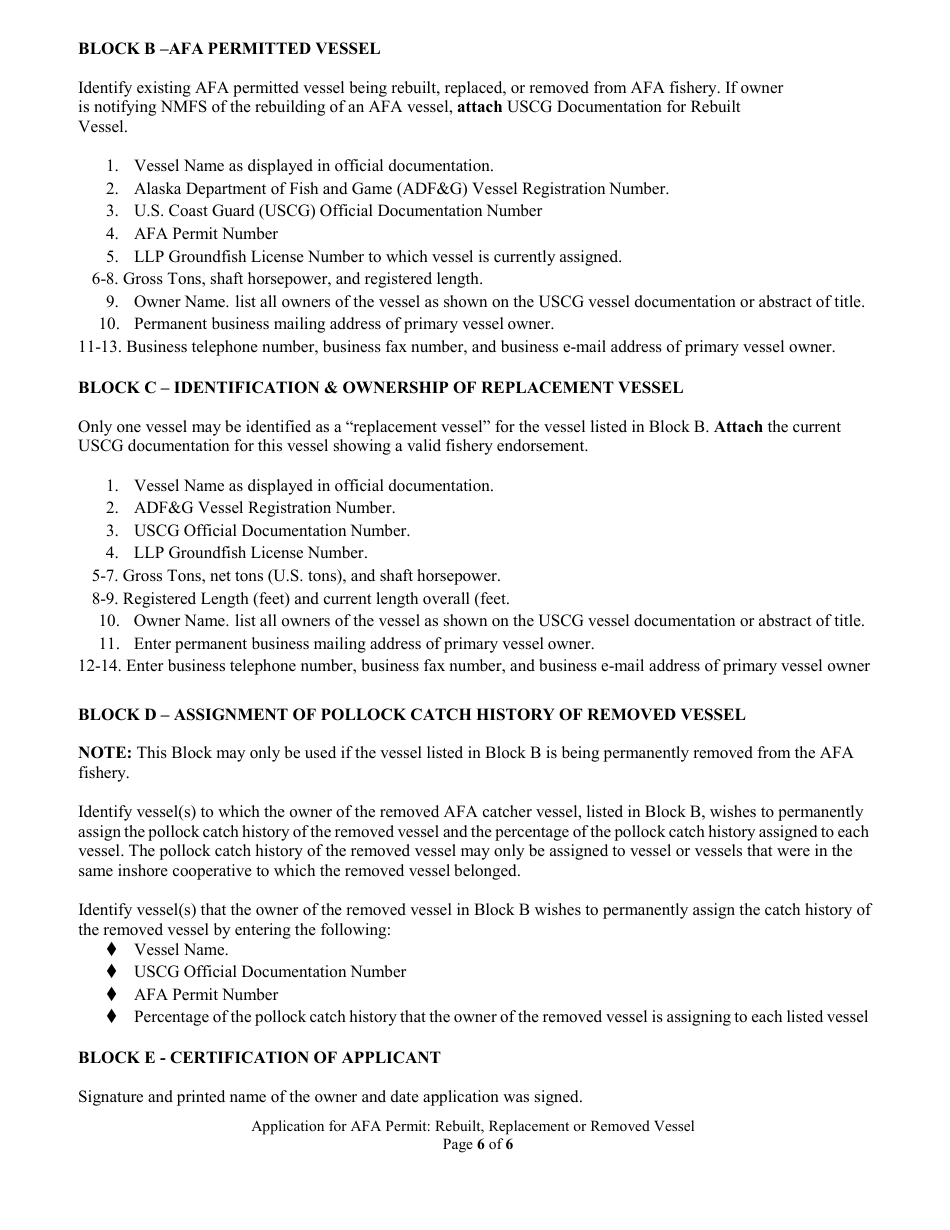 American Fisheries Act (Afa) Permit: Rebuilt, Replacement, or Removed Vessel, Page 6