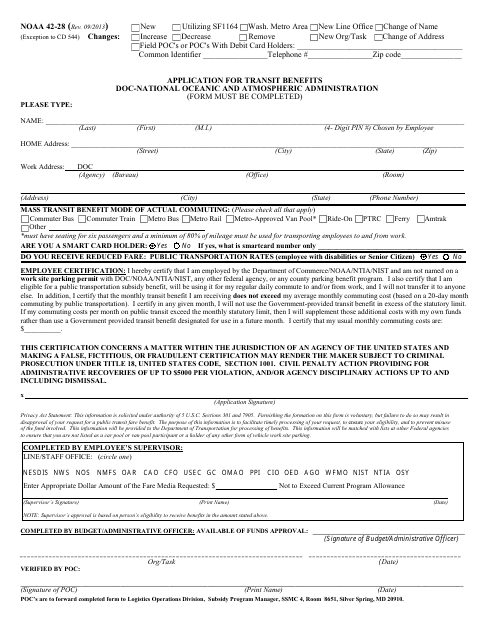 NOAA Form 42-28 Application for Transit Benefits