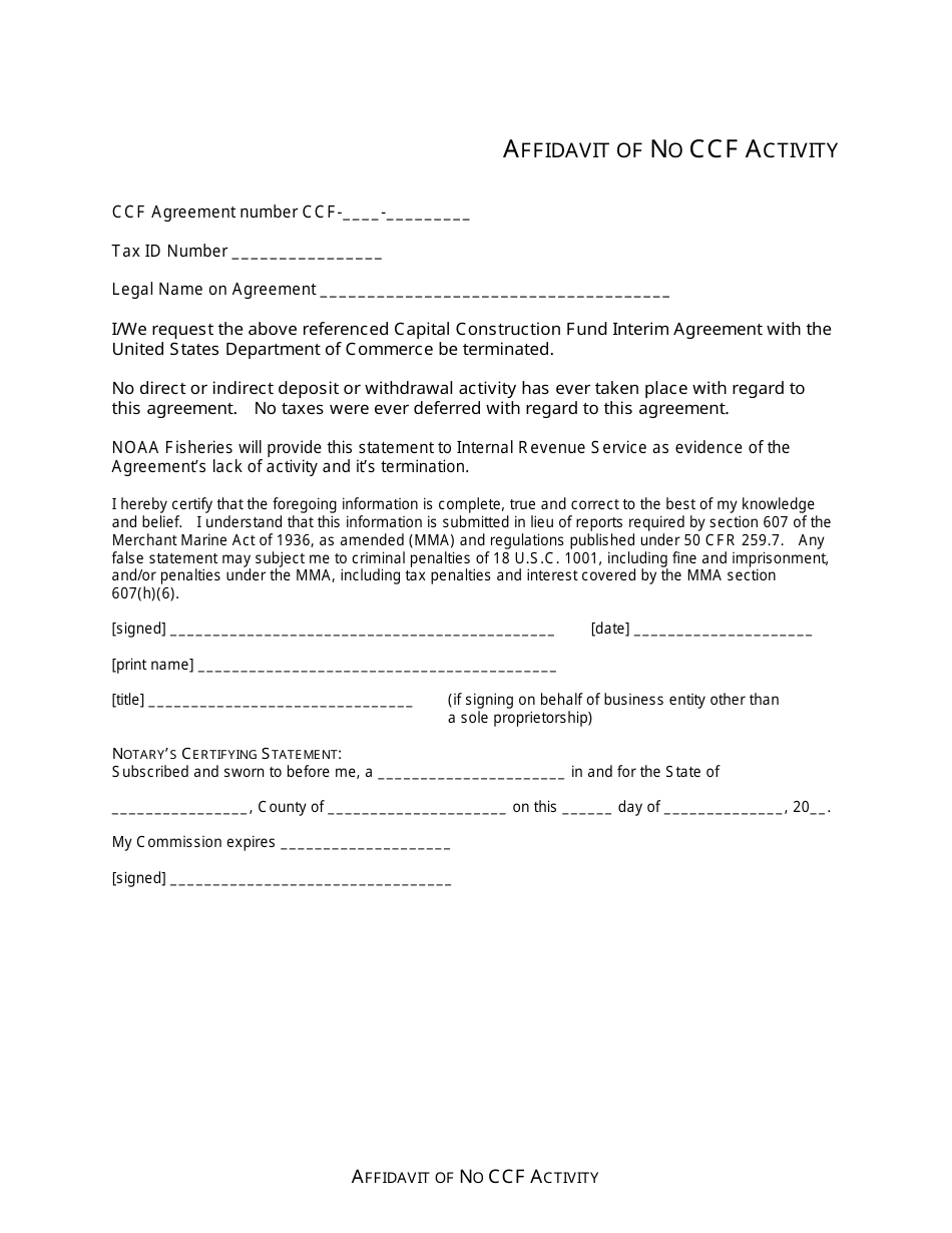 Affidavit of No Ccf Activity, Page 1