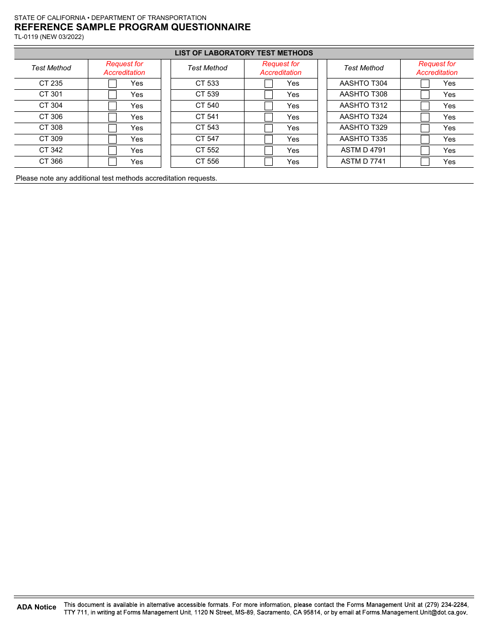 Form TL-0119 Reference Sample Program Questionnaire - California, Page 2