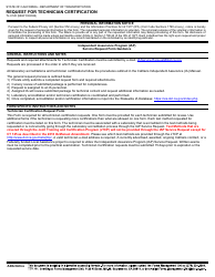 Document preview: Form TL-0120 Request for Technician Certification - California