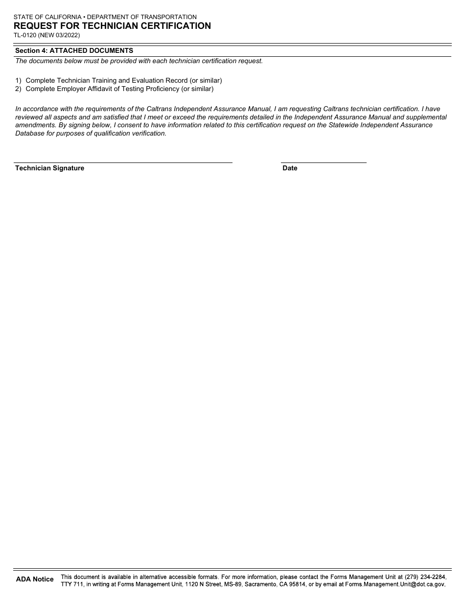 Form TL-0120 Request for Technician Certification - California, Page 3