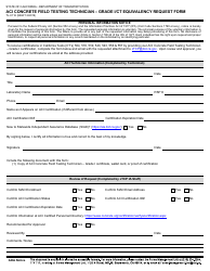 Document preview: Form TL-0116 Aci Concrete Field Testing Technician - Grade I/Ct Equivalency Request Form - California