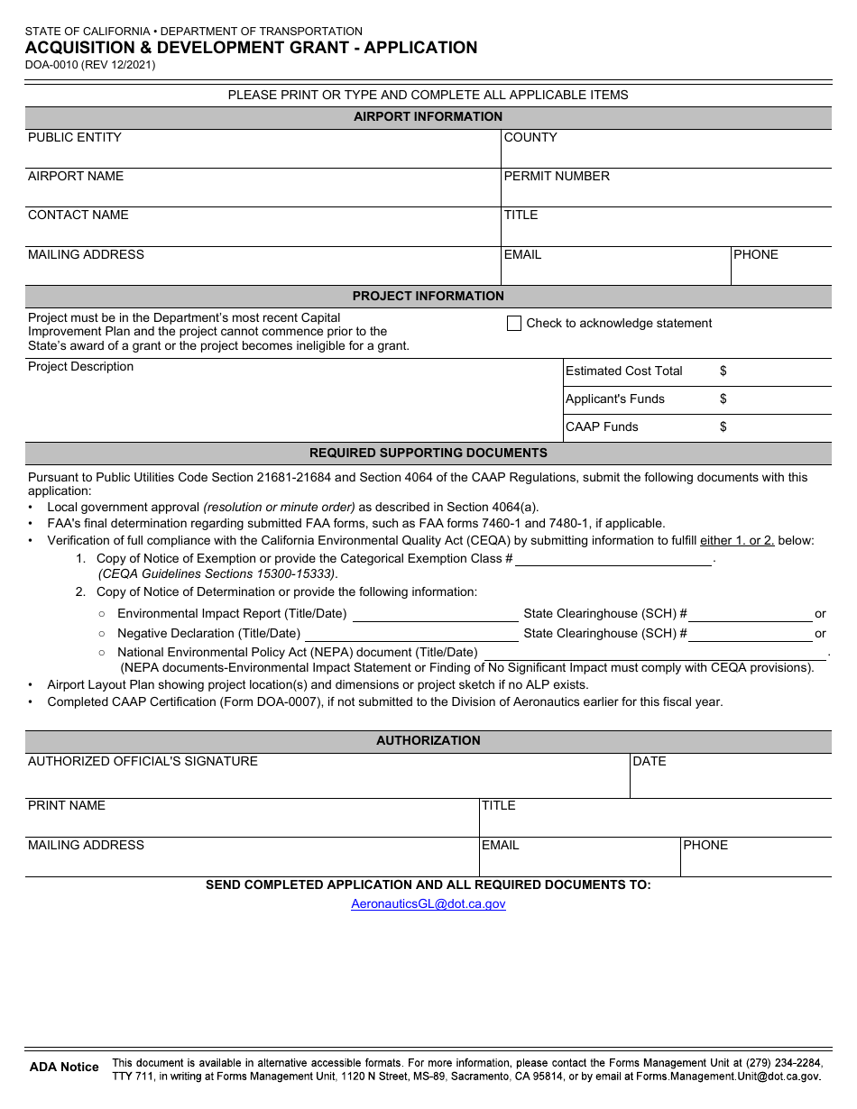 Form DOA-0010 Download Fillable PDF or Fill Online Acquisition ...