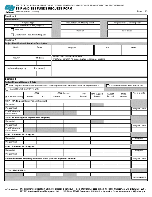 Form PRG-0005 Stip and Sb1 Funds Request Form - California