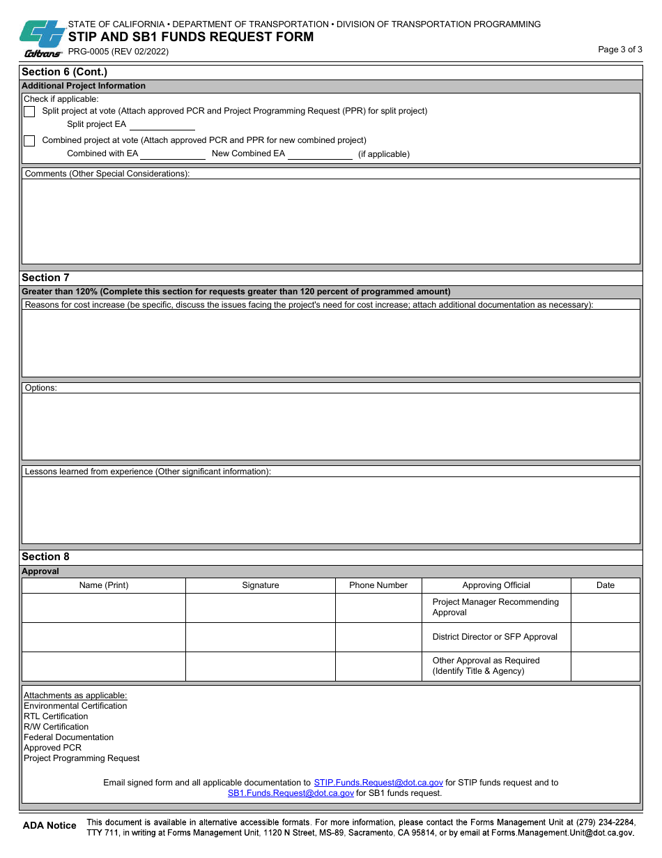 Form PRG-0005 Stip and Sb1 Funds Request Form - California, Page 3