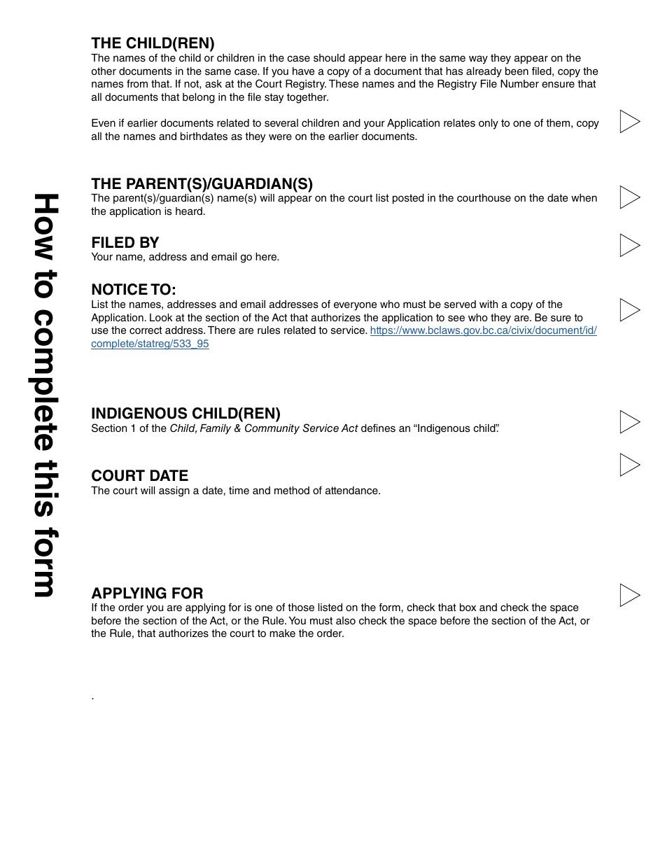 CFCSA Form 2 (PFA895) Application for an Order - British Columbia, Canada, Page 2