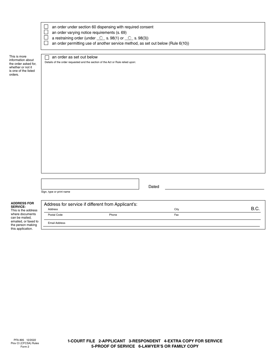 CFCSA Form 2 (PFA895) Application for an Order - British Columbia, Canada, Page 5