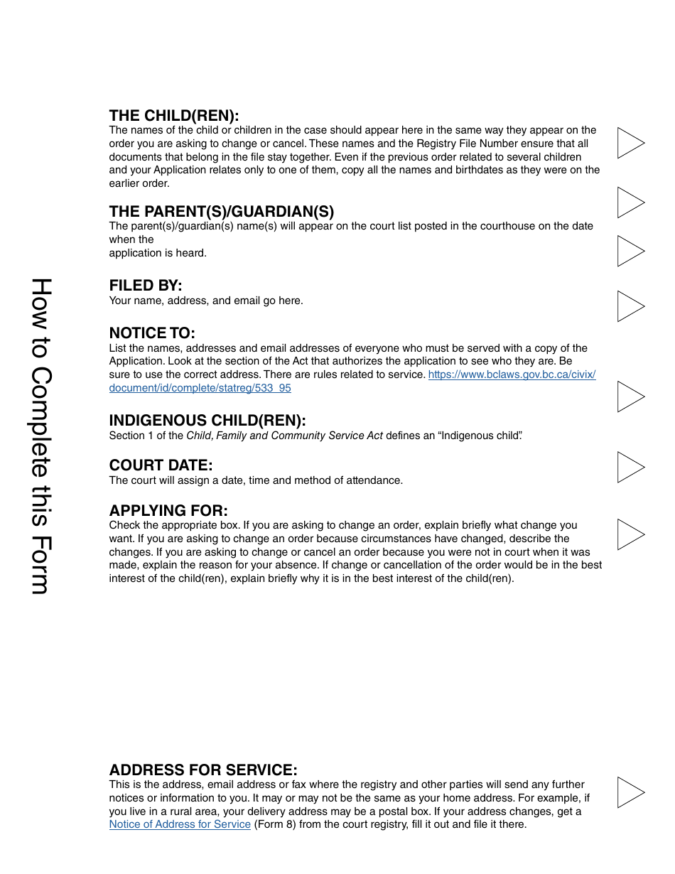 CFCSA Form 3 (PFA100) Application to Change or Cancel an Order - British Columbia, Canada, Page 2