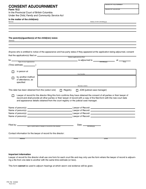 CFCSA Form 10.2 (PFA706)  Printable Pdf