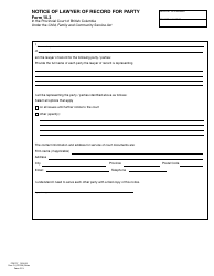 Document preview: CFCSA Form 10.3 (PFA707) Notice of Lawyer of Record for Party - British Columbia, Canada