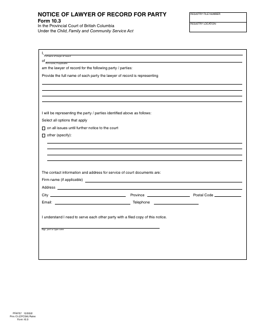 CFCSA Form 10.3 (PFA707)  Printable Pdf