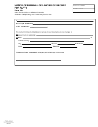 Document preview: CFCSA Form 10.4 (PFA708) Notice of Removal of Lawyer of Record for Party - British Columbia, Canada